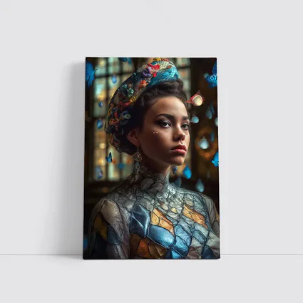 Fantasy Woman Blue Butterflies Ornate Interior