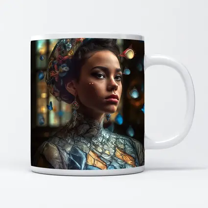 Fantasy Woman Blue Butterflies Ornate Interior