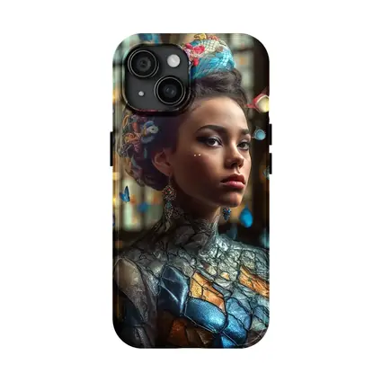 Fantasy Woman Blue Butterflies Ornate Interior