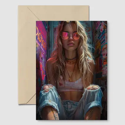 Grunge Girl Pink Sunglasses Graffiti Wall