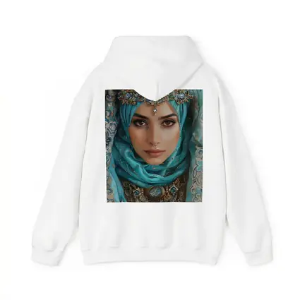 Arabian Woman Portrait Teal Hijab Gold Jewelry