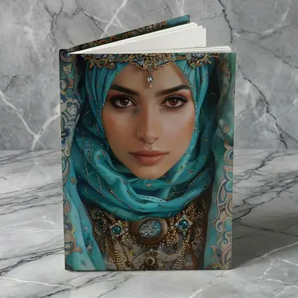 Arabian Woman Portrait Teal Hijab Gold Jewelry