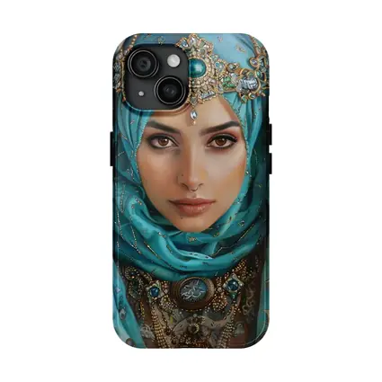 Arabian Woman Portrait Teal Hijab Gold Jewelry