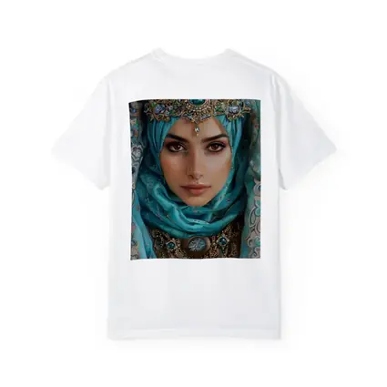 Arabian Woman Portrait Teal Hijab Gold Jewelry