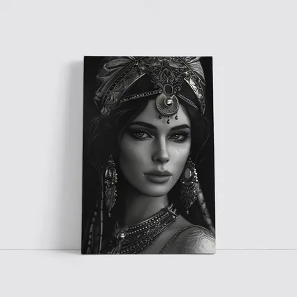 Black and White Woman Portrait Ornate Headdress