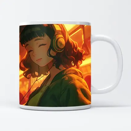 Anime Girl Headphones Warm Golden Light