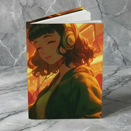 Anime Girl Headphones Warm Golden Light