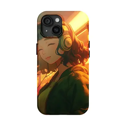 Anime Girl Headphones Warm Golden Light