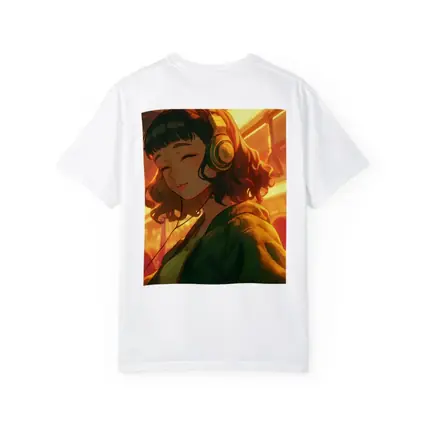 Anime Girl Headphones Warm Golden Light
