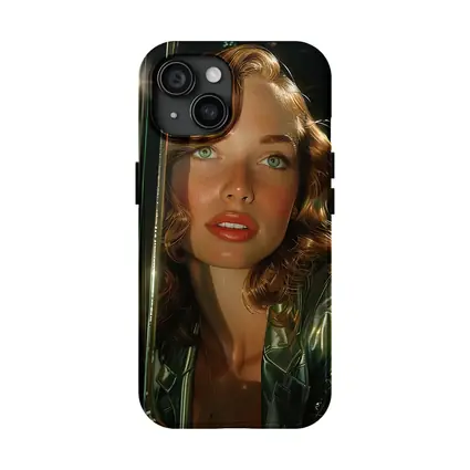 Green Eyed Woman Metallic Jacket Neon Background