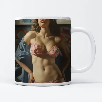 Woman in Floral Bikini Graffiti Background Art