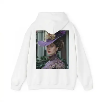 Victorian Woman Purple Hat Gold Embroidery