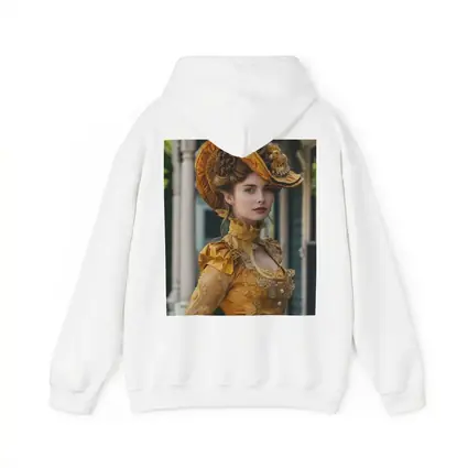 Victorian Woman Gold Dress Ornate Hat