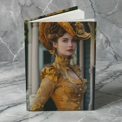 Victorian Woman Gold Dress Ornate Hat