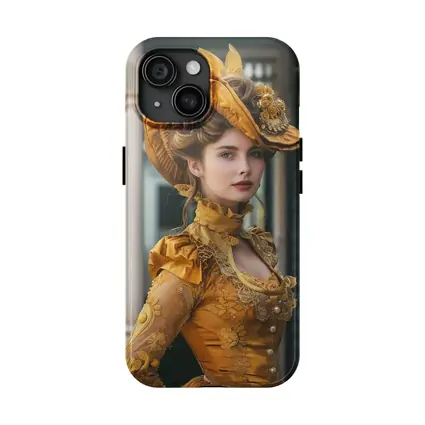 Victorian Woman Gold Dress Ornate Hat