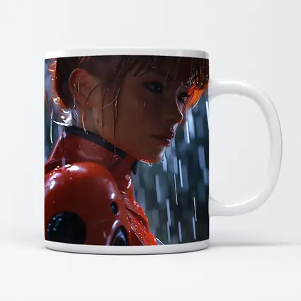 Anime Girl Red Suit Rainy Night