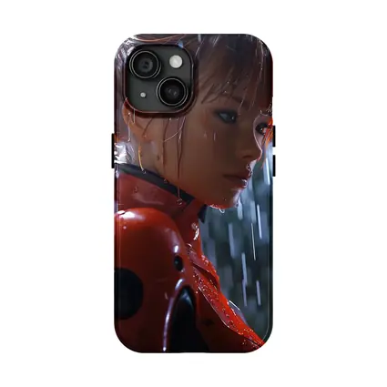 Anime Girl Red Suit Rainy Night