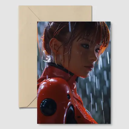 Anime Girl Red Suit Rainy Night