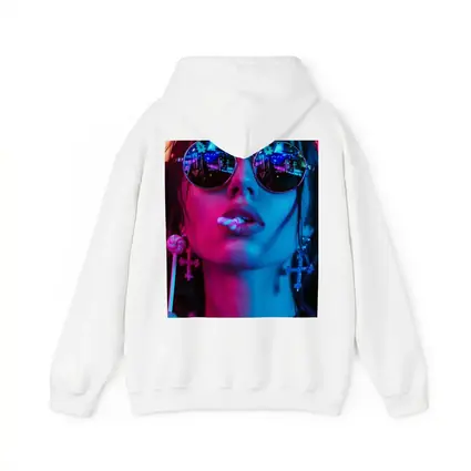 Neon Lit Woman Round Sunglasses Cyberpunk Style