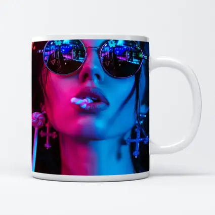 Neon Lit Woman Round Sunglasses Cyberpunk Style