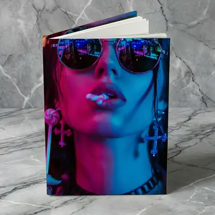 Neon Lit Woman Round Sunglasses Cyberpunk Style