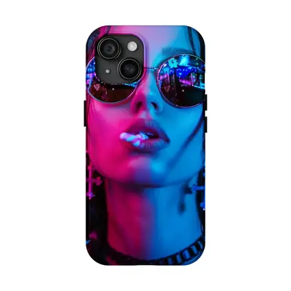 Neon Lit Woman Round Sunglasses Cyberpunk Style
