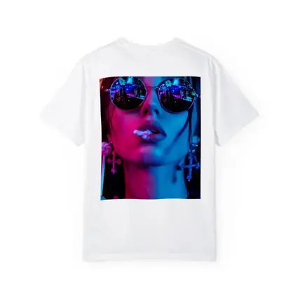 Neon Lit Woman Round Sunglasses Cyberpunk Style
