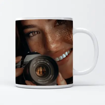Smiling Woman Holding Camera Close Up