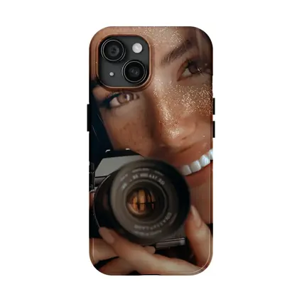 Smiling Woman Holding Camera Close Up