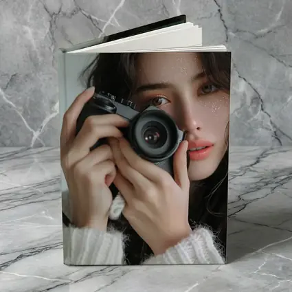 Young Woman Holding Camera White Background