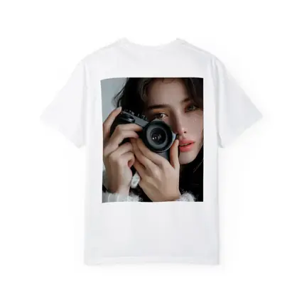 Young Woman Holding Camera White Background
