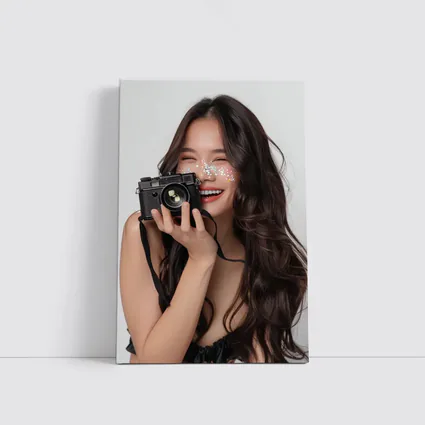 Smiling Woman With Camera And Glitter