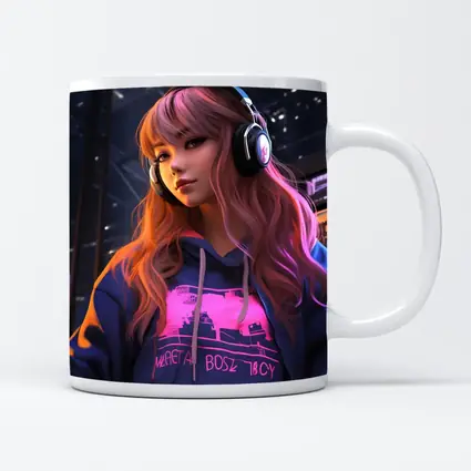 Anime Girl Headphones Neon City Night