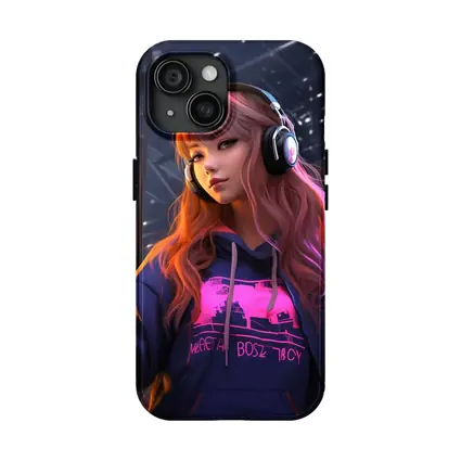 Anime Girl Headphones Neon City Night