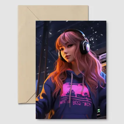 Anime Girl Headphones Neon City Night