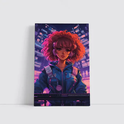 Anime Girl DJ Cyberpunk Neon City Background
