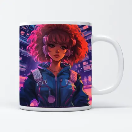 Anime Girl DJ Cyberpunk Neon City Background
