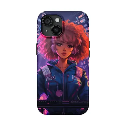 Anime Girl DJ Cyberpunk Neon City Background