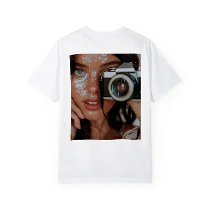 Glitter Makeup Woman Holding Vintage Film Camera
