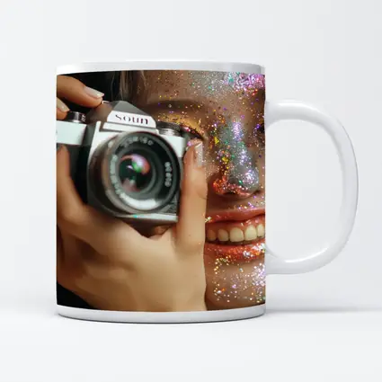 Girl With Camera Glitter Face Portrait