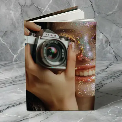 Girl With Camera Glitter Face Portrait