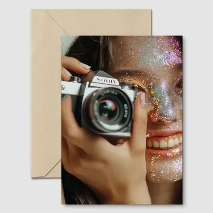 Girl With Camera Glitter Face Portrait