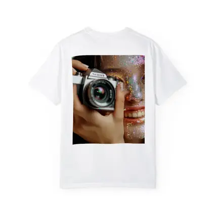 Girl With Camera Glitter Face Portrait