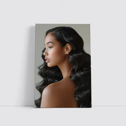 Young Woman Long Black Wavy Hair Portrait
