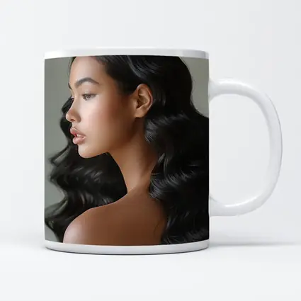 Young Woman Long Black Wavy Hair Portrait