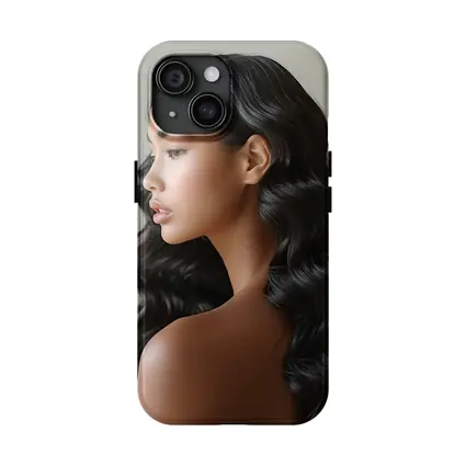 Young Woman Long Black Wavy Hair Portrait