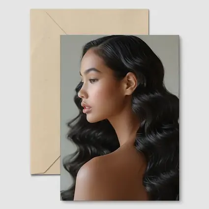 Young Woman Long Black Wavy Hair Portrait