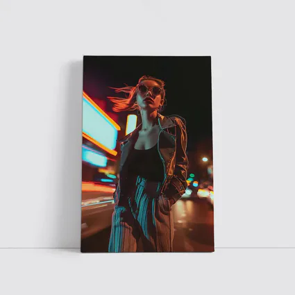 Woman Neon City Street Night Fashion