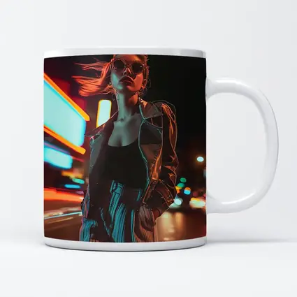 Woman Neon City Street Night Fashion