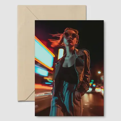 Woman Neon City Street Night Fashion